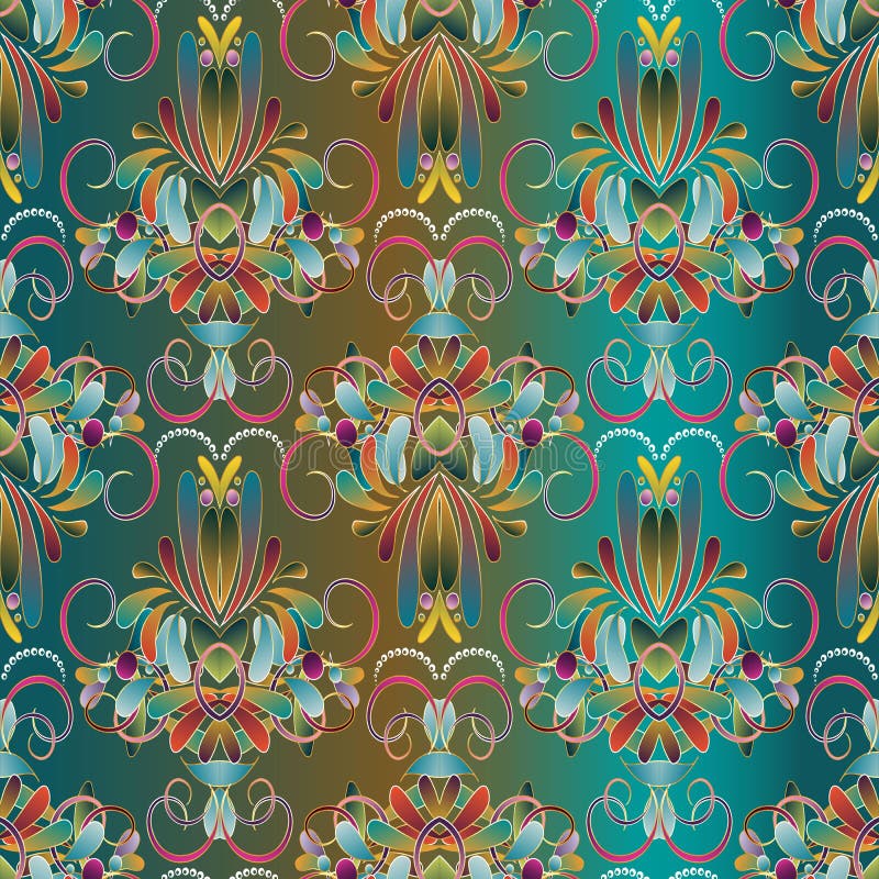 Vintage floral seamless pattern. Blue vector background with ha royalty free illustration