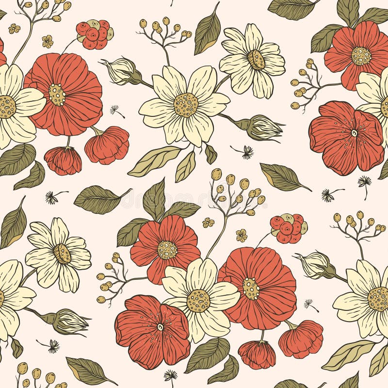 Vintage Floral Seamless Pattern Stock Vector - Illustration of vintage ...
