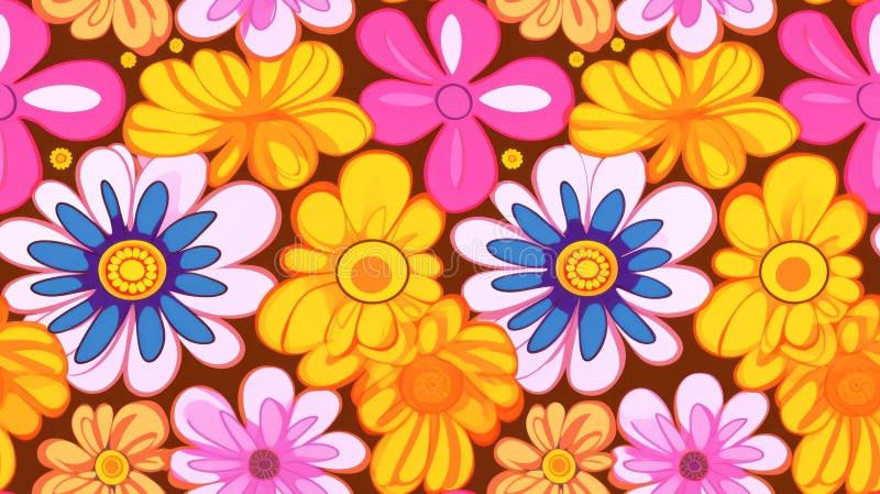 Ilustrare cu model fără sudură a florii de vintaj. design de fond retrologic floral retro-psihedelic. vector illustration