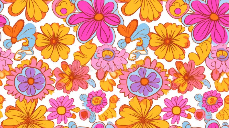Ilustrare cu model fără sudură a florii de vintaj. design de fond retrologic floral retro-psihedelic. stock illustration