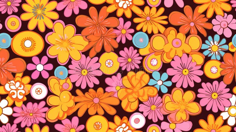 Ilustrare cu model fără sudură a florii de vintaj. design de fond retrologic floral retro-psihedelic. stock illustration