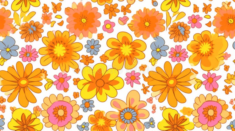 Ilustrare cu model fără sudură a florii de vintaj. design de fond retrologic floral retro-psihedelic. vector illustration