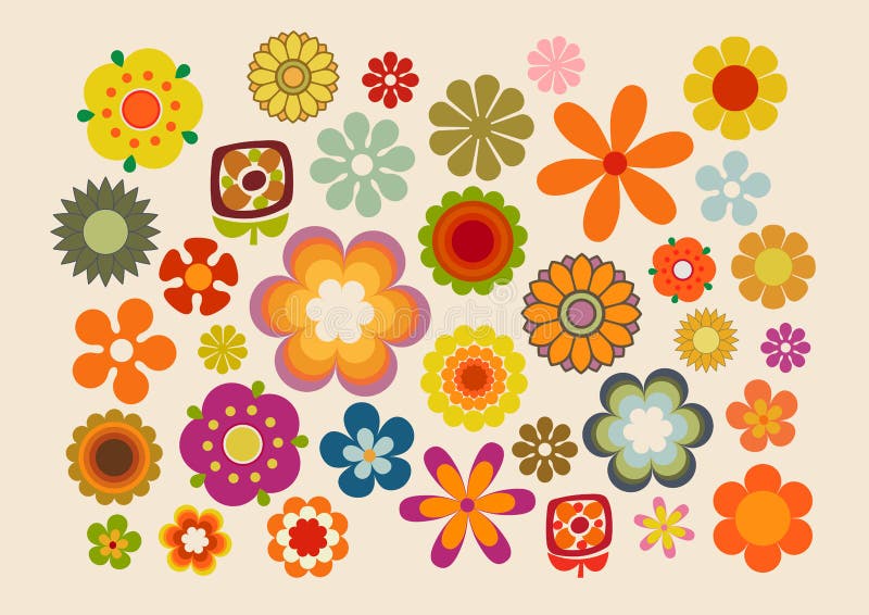 photo 70S Flowers Vector vintage flowers 60s 70s stock vector