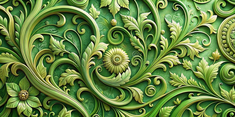 Vintage Fotografia architettonica Riassunto Green Swirl Floral Design A Stordimento dell'interno illustrazione di stock