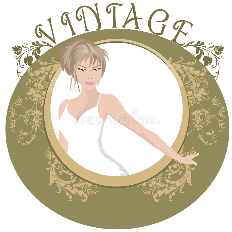 Vintage Frame. Vintage Floral Frame with a fancy lady vector illustration