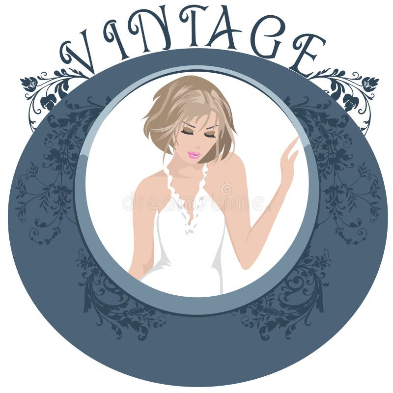 Vintage Frame. Vintage Floral Frame with a fancy lady stock illustration