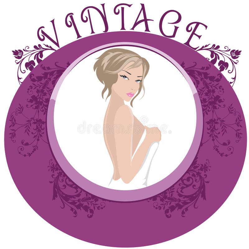 Vintage Frame. Vintage Floral Frame with a fancy lady stock illustration