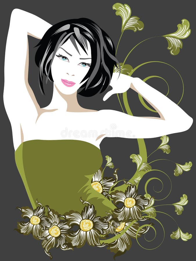 Vintage Frame. Vintage Floral Frame with a fancy lady royalty free illustration