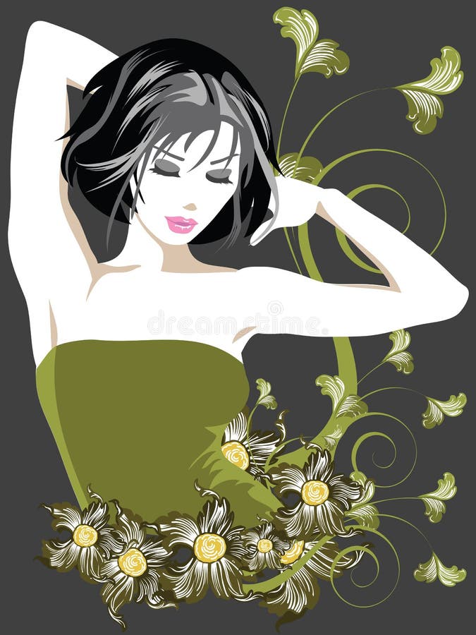 Vintage Frame. Vintage Floral Frame with a fancy lady royalty free illustration