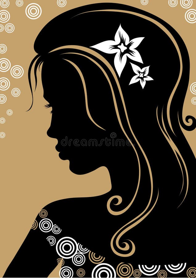 Vintage Girl or Woman with Flowers in Her Hair Stock Vector ...