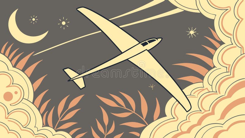 Vintage Glider Plane Soaring under a Crescent Moon, vector design Generative AI stock illustration