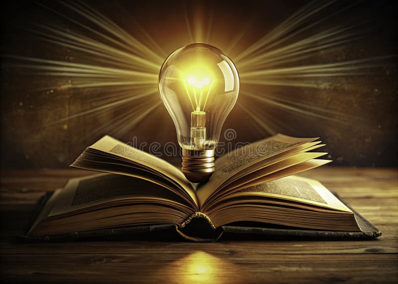 Vintage Glowing Lightbulb Illuminating Inspiration for Education Business Ideas and SelfLearning An Open Book of vector illustration