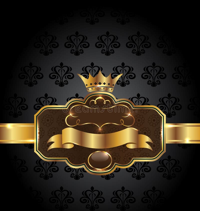 Vintage golden emblem on black floral background