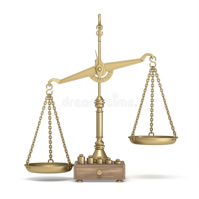Vintage golden scale Front imbalance view with weights 3D vector illustration