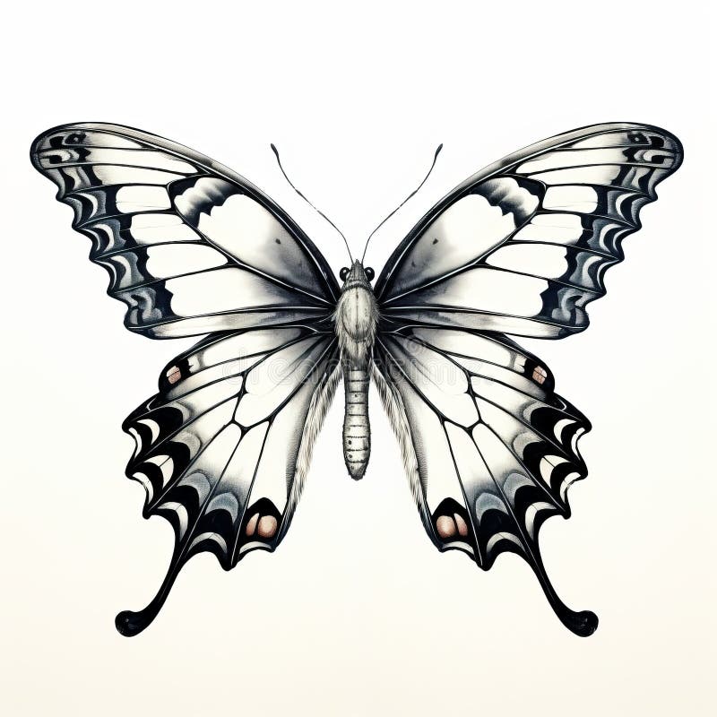 Vintage Gothic Butterfly Illustration in Black and White Stock ...