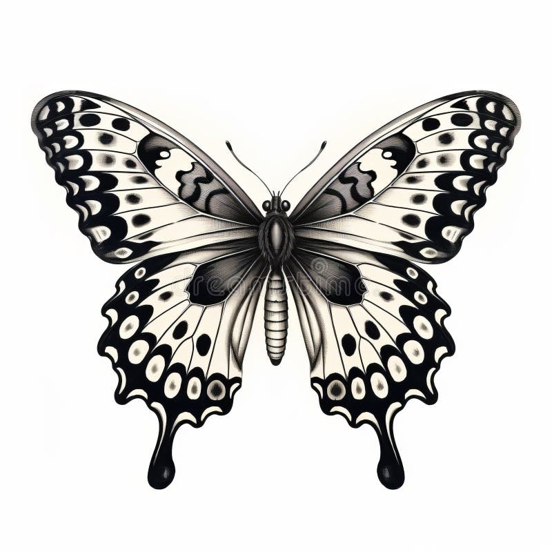 Vintage Gothic Butterfly Tattoo Design in Black and White Stock ...