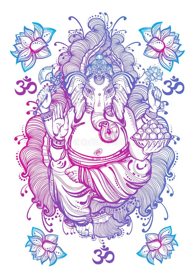 Vintage graphic style Lord Ganesha isolated artwork. High-quality vector illustration, tattoo art, yoga, Indian, spa, religion. stock illustration Vintage graphic style Lord Ganesha isolated artwork. High-quality vector illustration, tattoo art, yoga, Indian, spa, religion. stock illustration