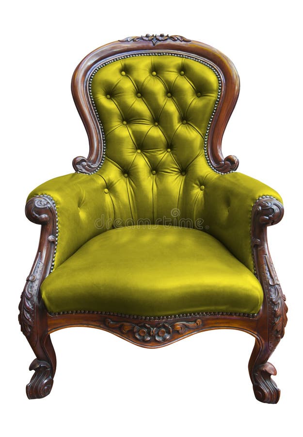 Vintage green leather armchair with clipping path stock image