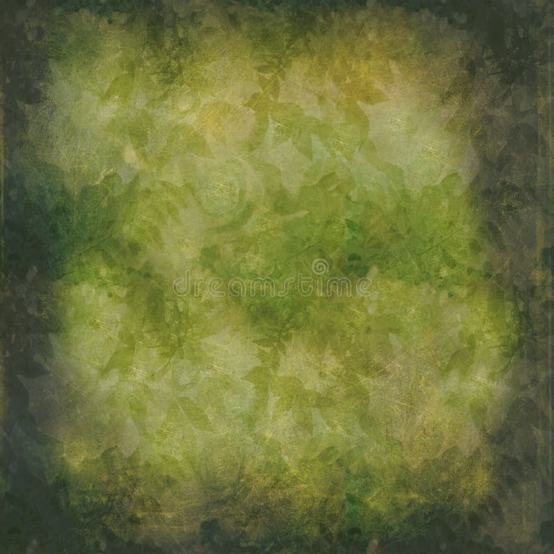 Vintage Green Leaves Wallpaper with Grunge Effects Stock Illustration