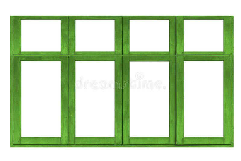 green painted wooden window frame isolated on a white background