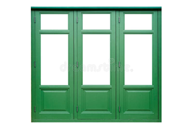 Green painted wooden window frame isolated on a white background