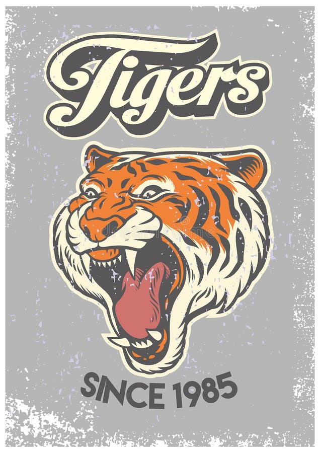 Vintage grunge style of college poster of tiger head vector illustration