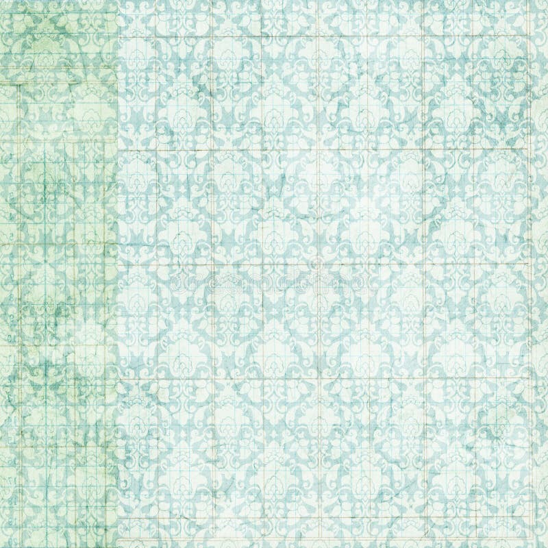 Vintage grungy distressed blue damask background vector illustration