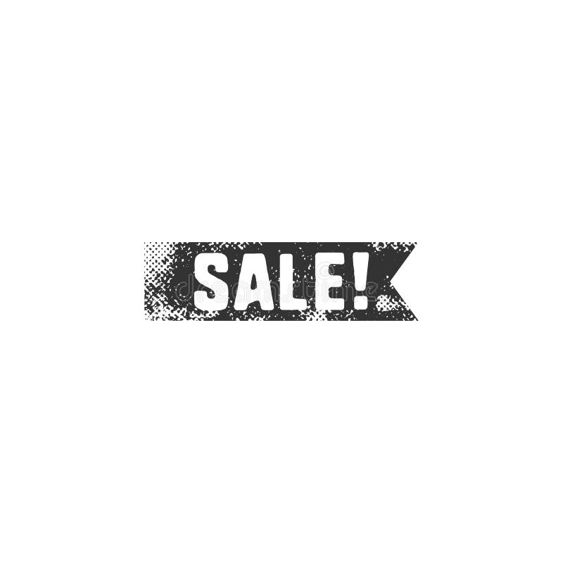Vintage hand drawn black sale ribbon in retro letterpress style. Isolated on white background. Discount, special offer stock illustration Vintage hand drawn black sale ribbon in retro letterpress style. Isolated on white background. Discount, special offer stock illustration