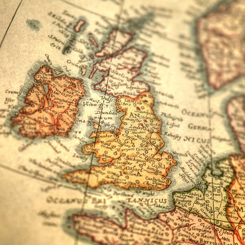 Vintage hand drawn map of Great Britain and Ireland islands