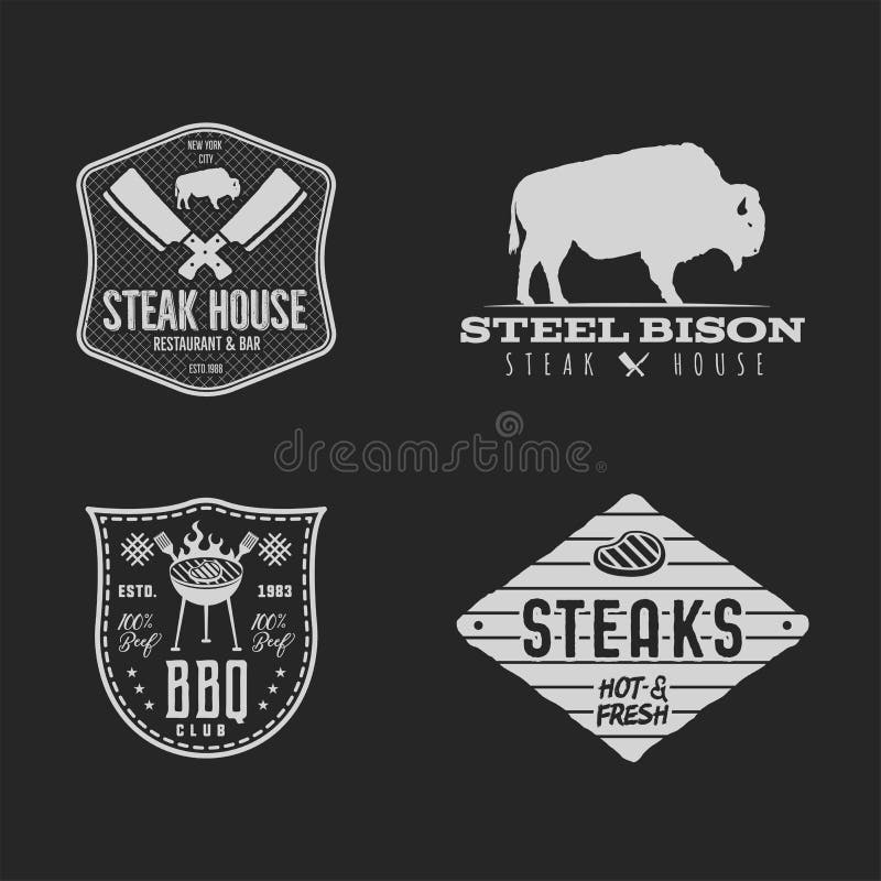 Vintage hand drawn steak house logo set, bbq party, barbecue grill badges, labels. Retro typography style. Butcher logo vector illustration Vintage hand drawn steak house logo set, bbq party, barbecue grill badges, labels. Retro typography style. Butcher logo vector illustration