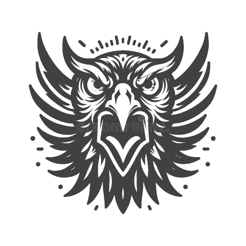 Vintage HandDrawn Spain Imperial Eagle Angy Glowing Eyes Vector Design. vektor illustrationer
