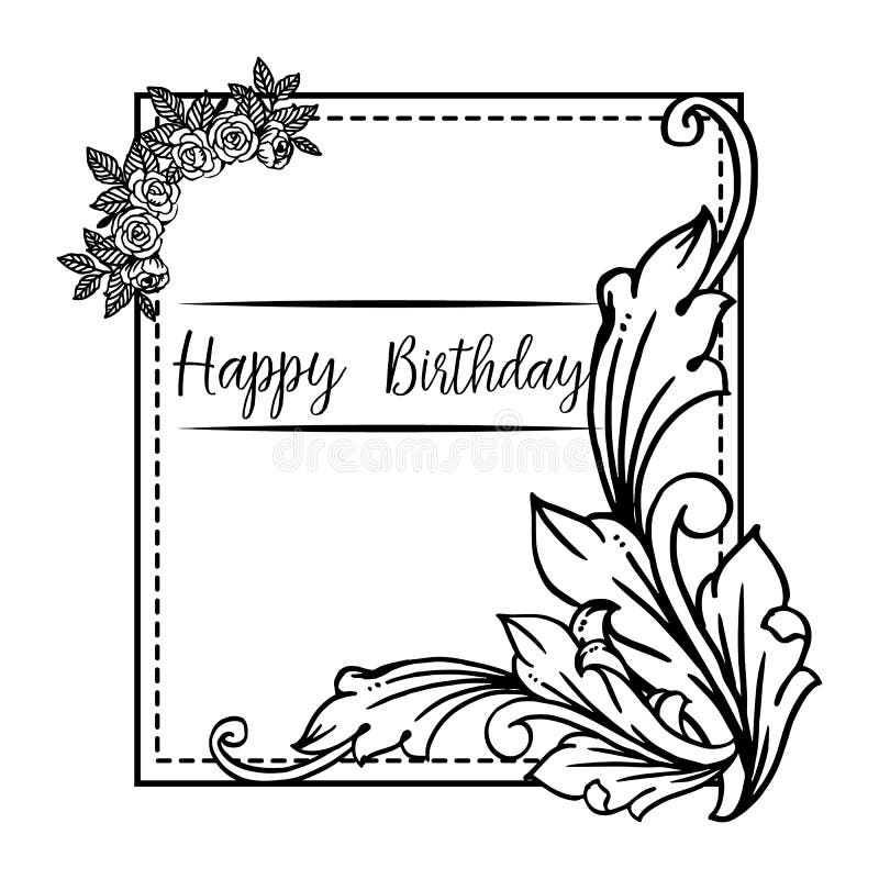 Vintage Happy Birthday Card, with Cute Wreath Frame, Isolated on a ...