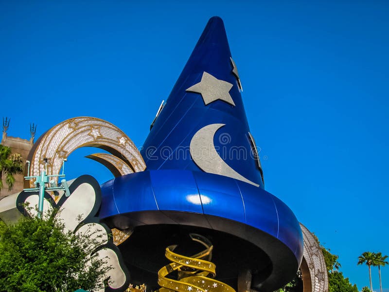 Iconic landmark of Walt Disney World`s Hollywood Studios of the magical hat from Fantasia`s sorcerers apprentice worn by Mickey Mouse in Orlando, Florida. This icon has since been removed from the park. Iconic landmark of Walt Disney World`s Hollywood Studios of the magical hat from Fantasia`s sorcerers apprentice worn by Mickey Mouse in Orlando, Florida. This icon has since been removed from the park.