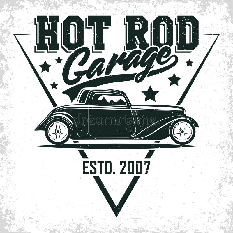 Vintage hot rod emblem design stock illustration Vintage hot rod emblem design stock illustration
