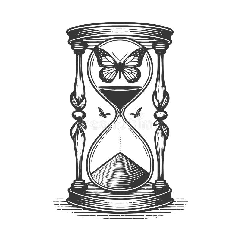 Vintage hourglass motyle grawerowane raster royalty ilustracja