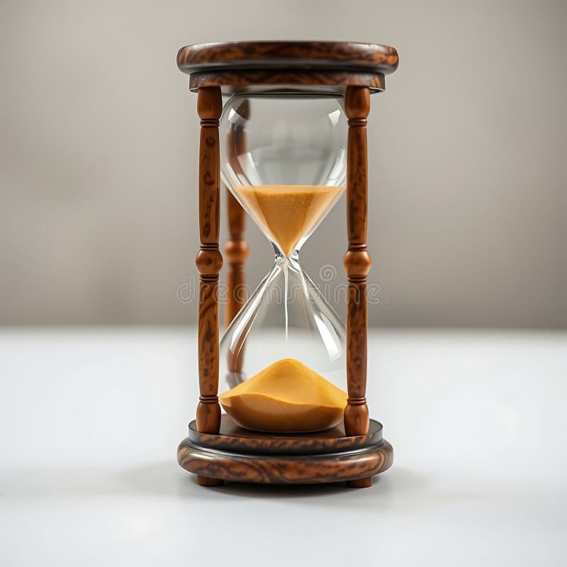 Vintage hourglass ze złotym piaskiem płynącym wewnątrz drewnianej ramy ilustracji