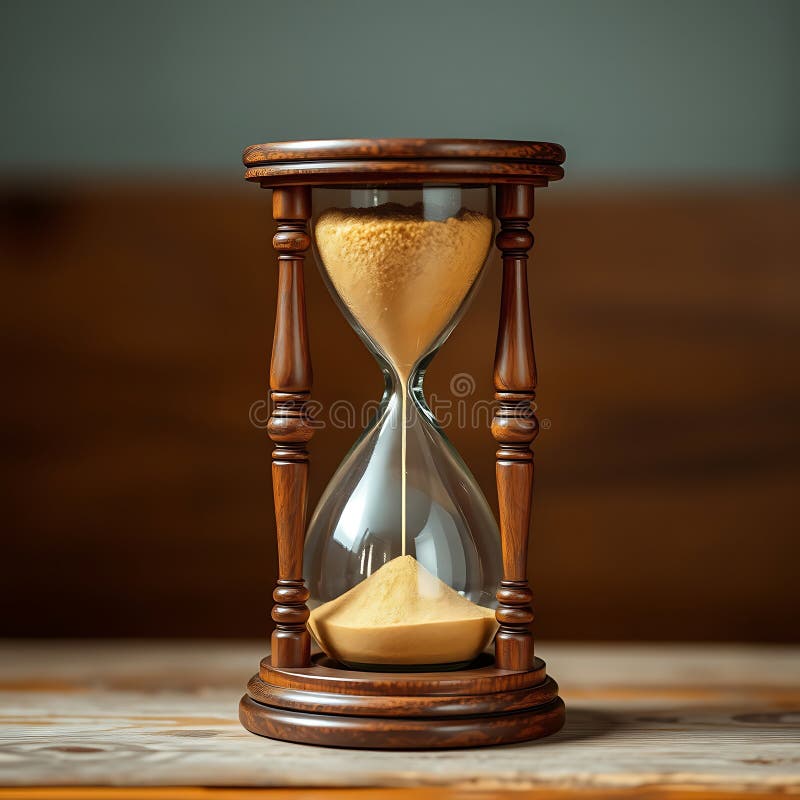 Vintage hourglass ze złotym piaskiem płynącym wewnątrz drewnianej ramy ilustracji