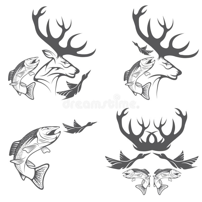 Vintage Hunting and Fishing Labels and Design Elements Stock Vector -  Illustration of animal, crest: 60160240