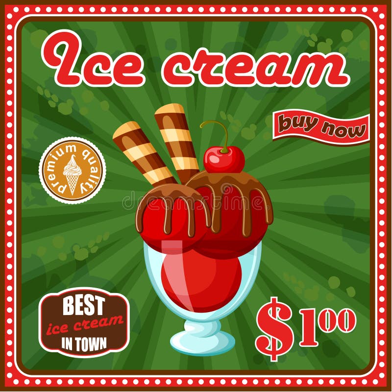 Vintage ice cream poster stock vector. Illustration of caramel 44034805