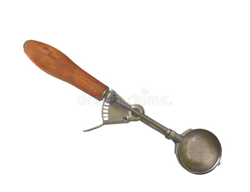 Vintage metal ice cream scoop with a wooden handle. Isolated on white. Vintage metal ice cream scoop with a wooden handle. Isolated on white.