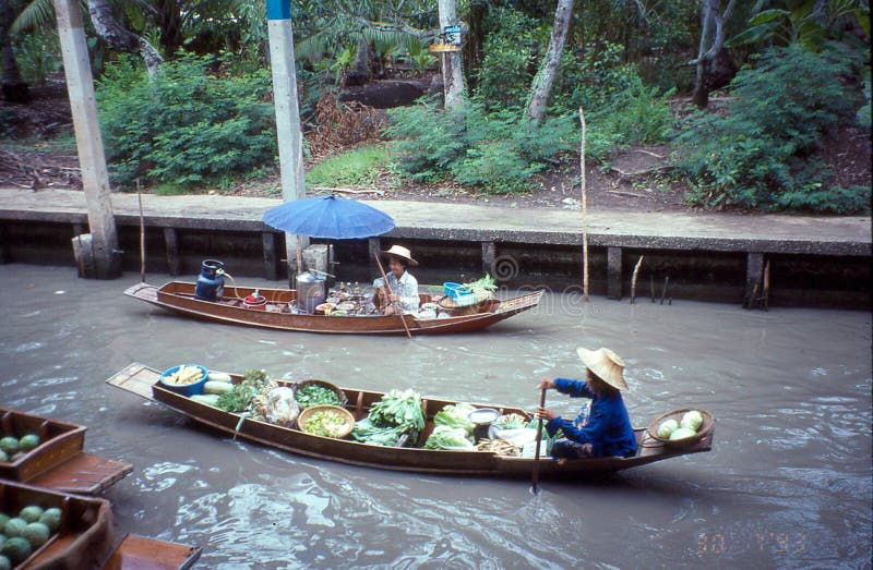 Vintage image of a Floating market royalty free stock photography