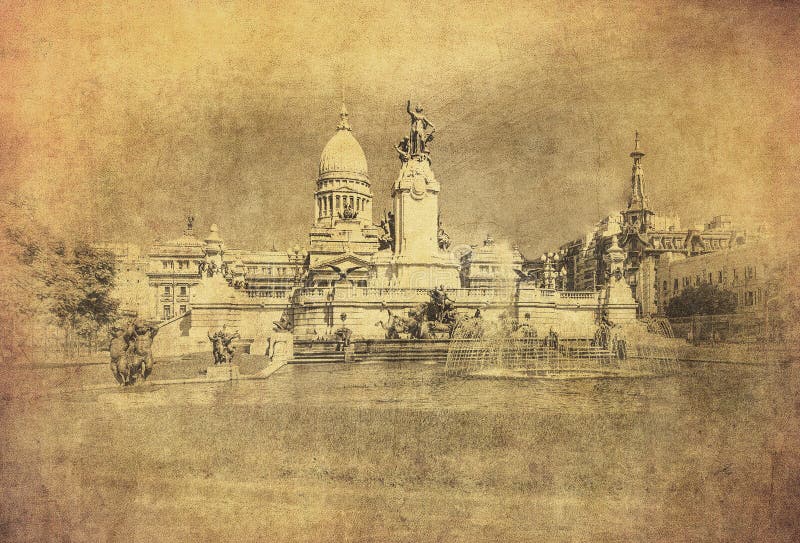 Vintage image of National Congress building, Buenos Aires stock photo Vintage image of National Congress building, Buenos Aires stock photo