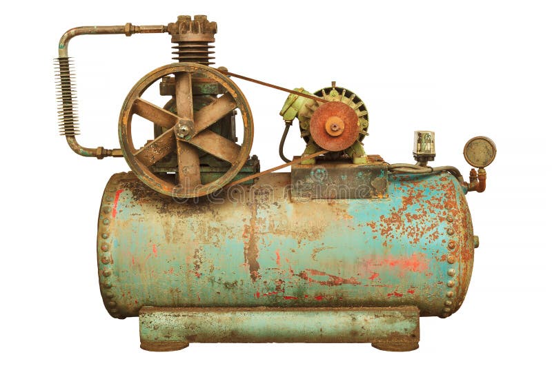 Vintage Industrial Machine with a Green Boiler Isolated on White Stock
