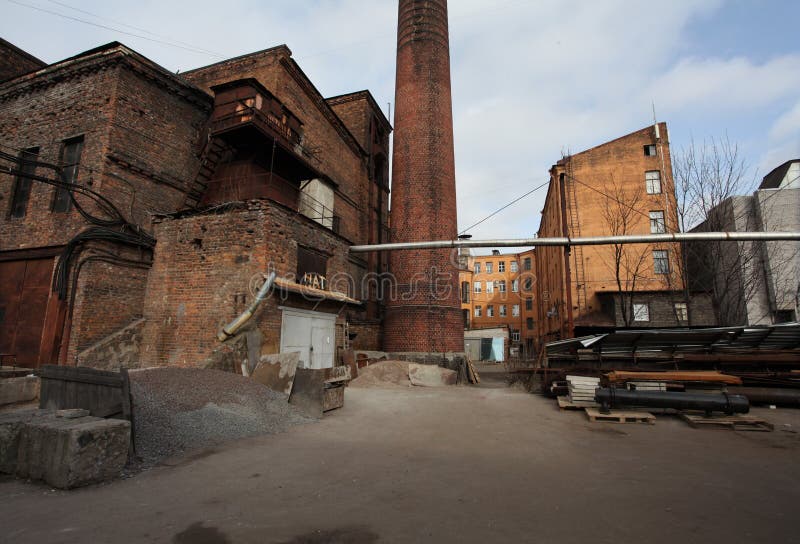 Vintage Industrial Red Brick Building in the Industrial Area of the Old