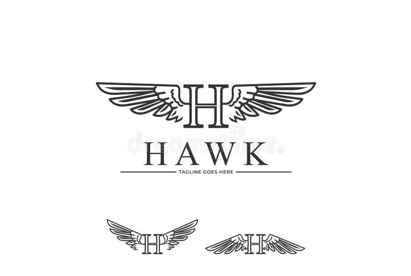 Vintage Initial Letter H for Hawk Wings Logo Design Stock Illustration