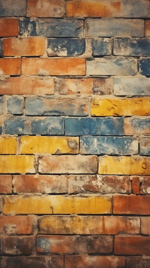 Vintage-inspired seamless pattern texture with a weathered yellow and red brick wall