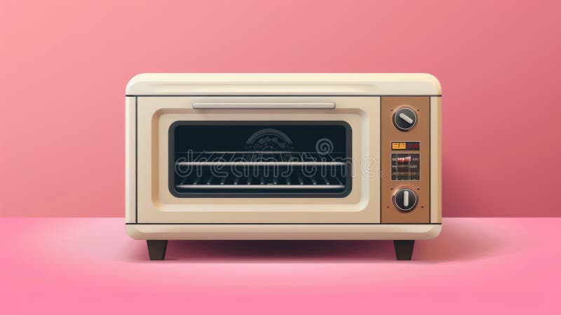 Vintage-inspired toaster oven design against a soft pink background vector illustration