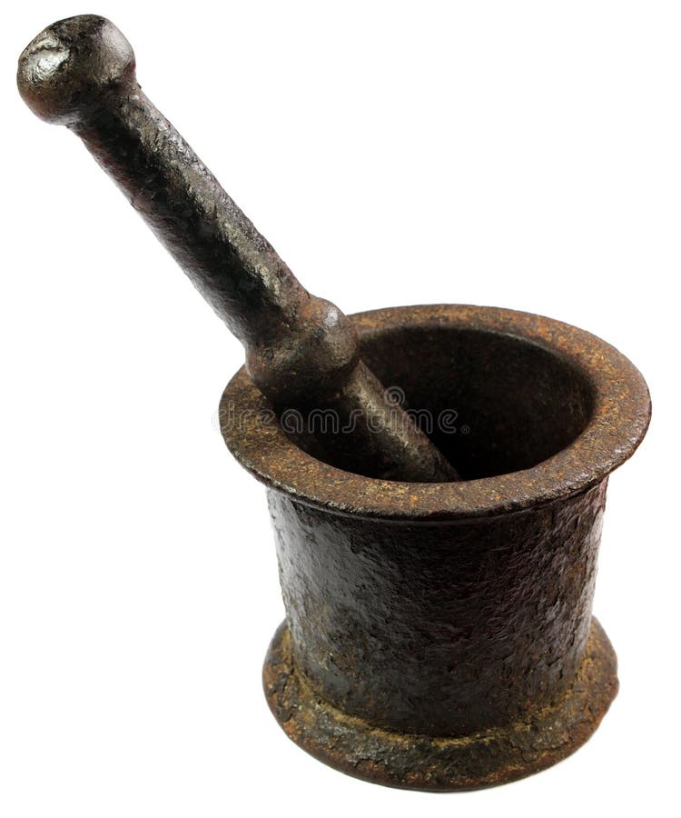 Vintage Iron Mortar with Pestle Stock Photo Image of closup, rusty