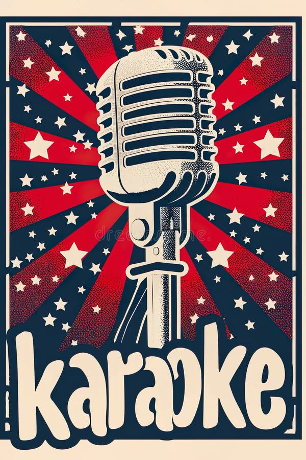 Vintage karaoke night poster with a retro microphone with text KARAOKE royalty free stock photos