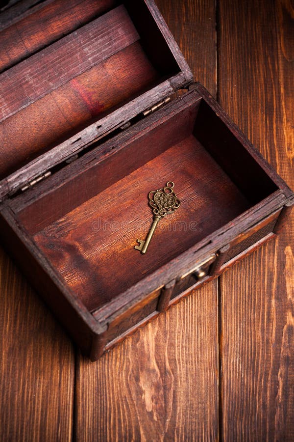 Vintage Key Inside Old Treasure Chest Stock Image Image of decorative